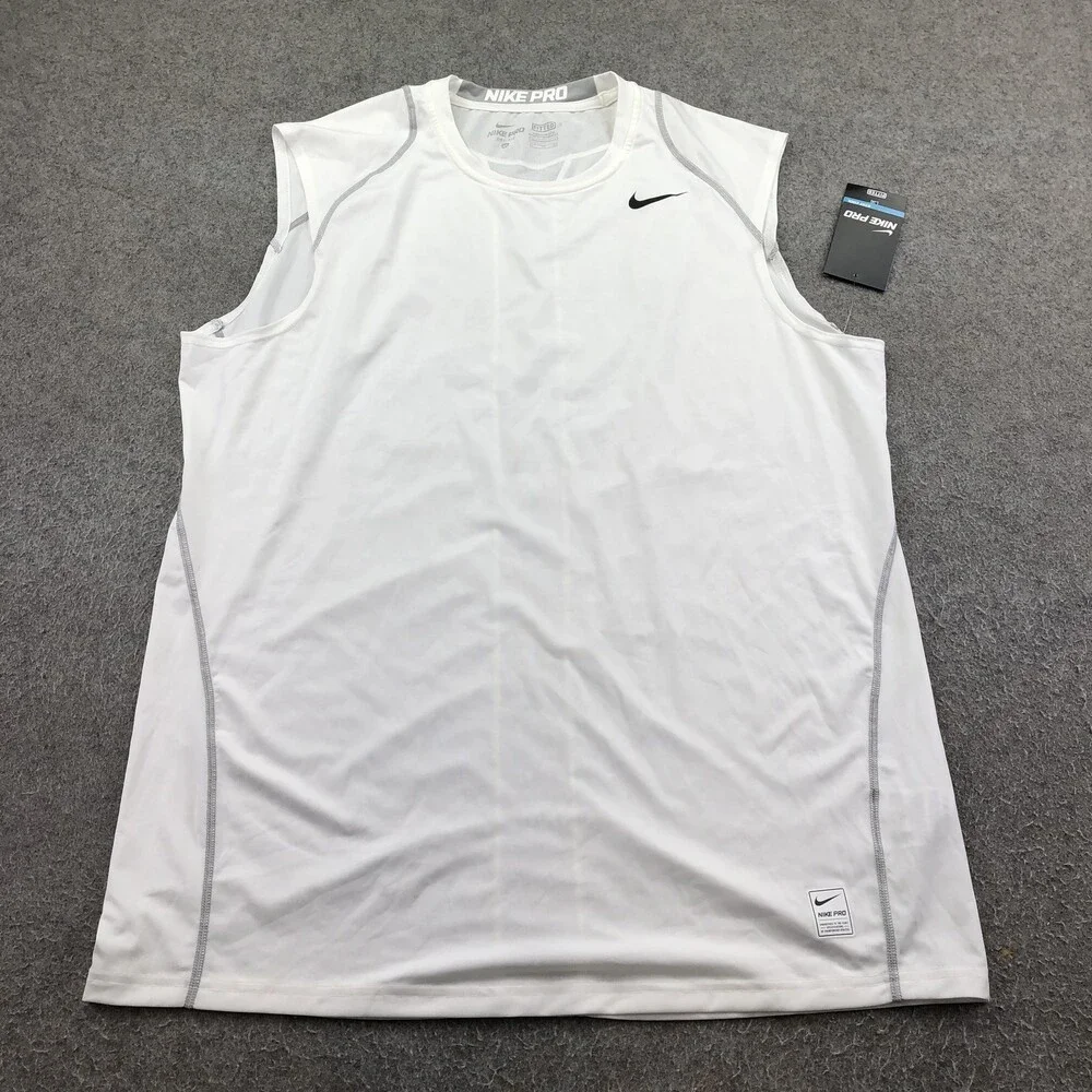 Nike Tank Top Mens XL White Pro Fitted Sleeveless Training Running Gym Athletic